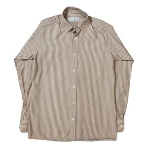 Jean Pierre Button‎ Down Shirt Men 15 Tan Striped Good Vintage Made in England